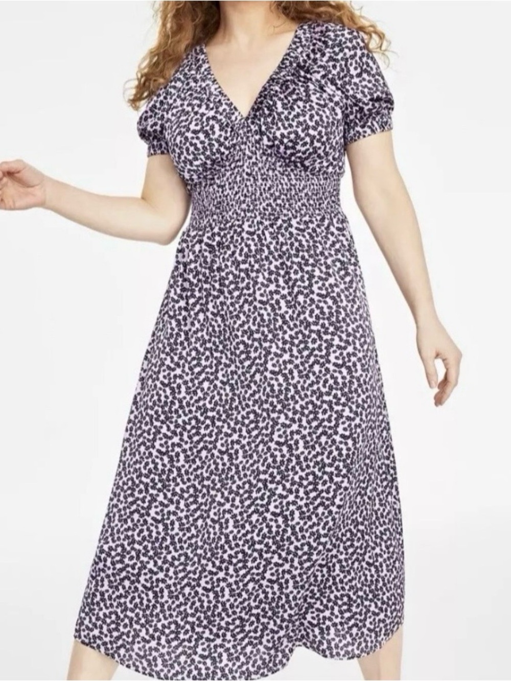 On 34th Purple Printed V-Neck Midi Dress with navy flowers